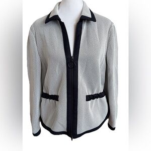 AKRIS PUNTO White + Navy Blue Mesh Zip Front Jacket Size 10 $1590 Retail